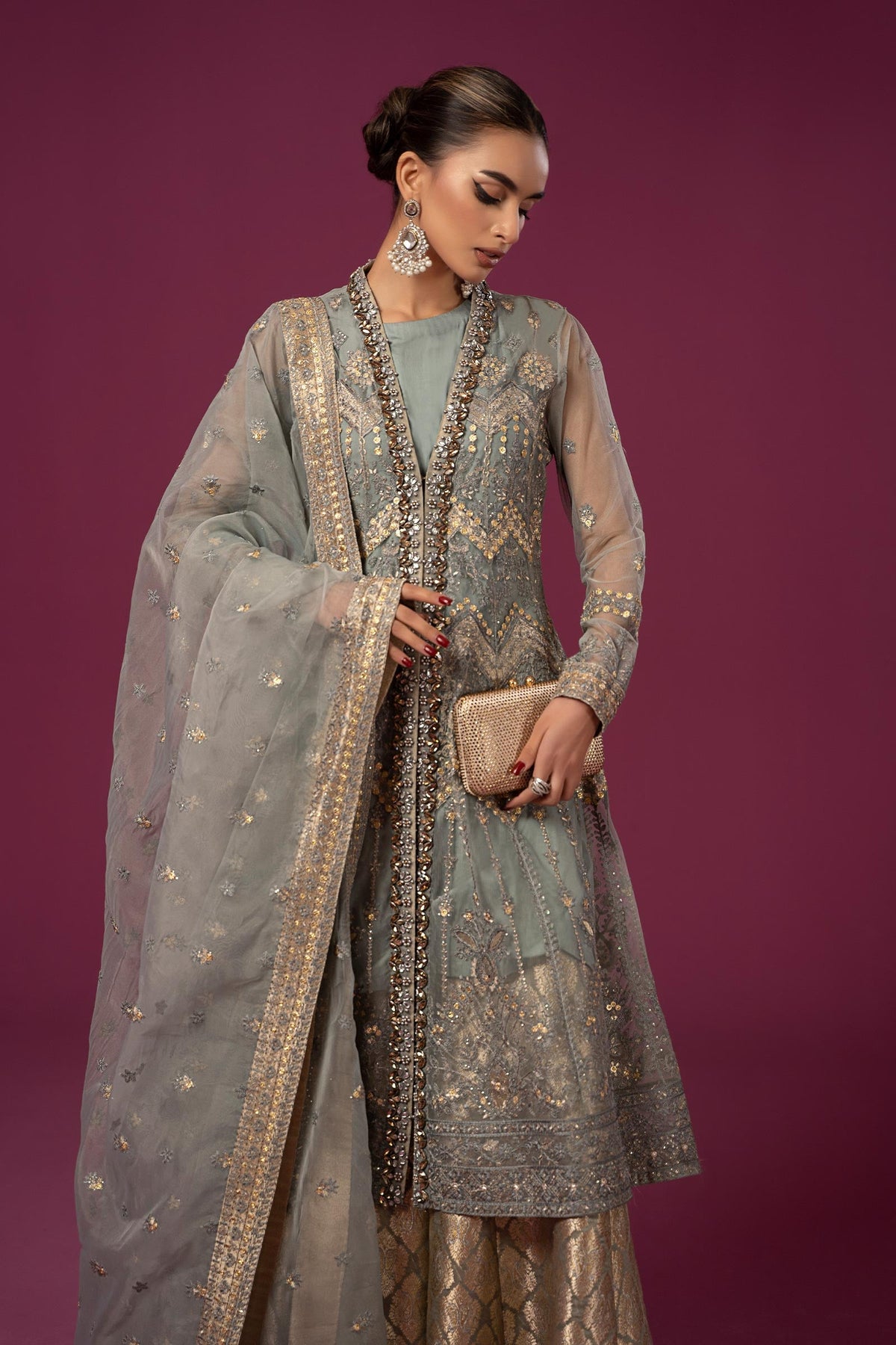 3 Piece Embroidered Net Suit