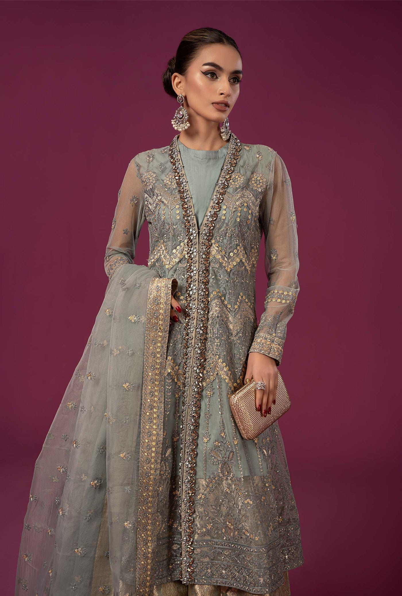 3 Piece Embroidered Net Suit
