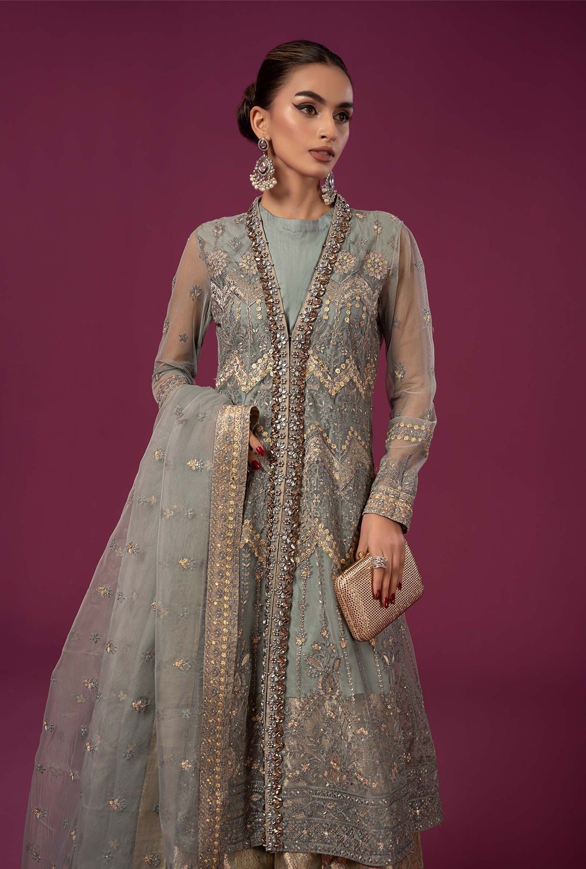 3 Piece Embroidered Net Suit