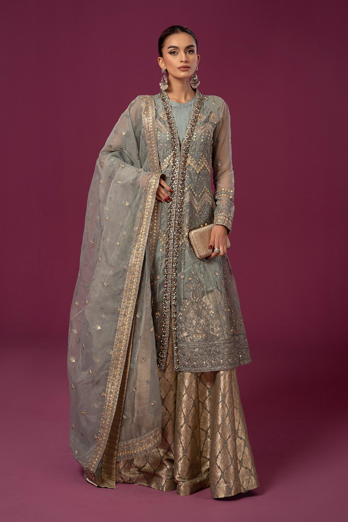 3 Piece Embroidered Net Suit
