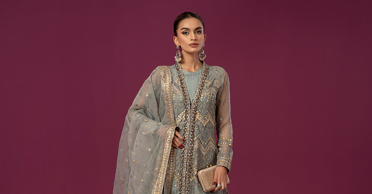 3 Piece Embroidered Net Suit