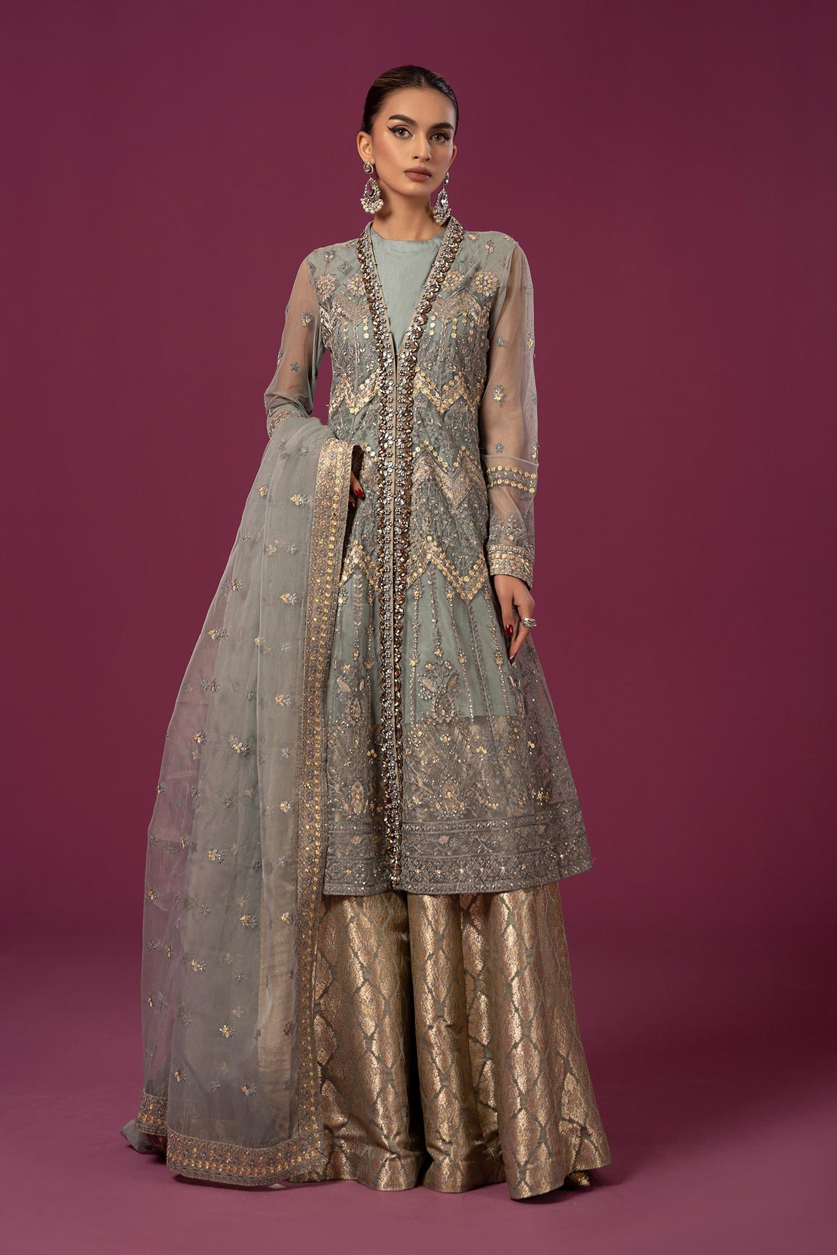 3 Piece Embroidered Net Suit