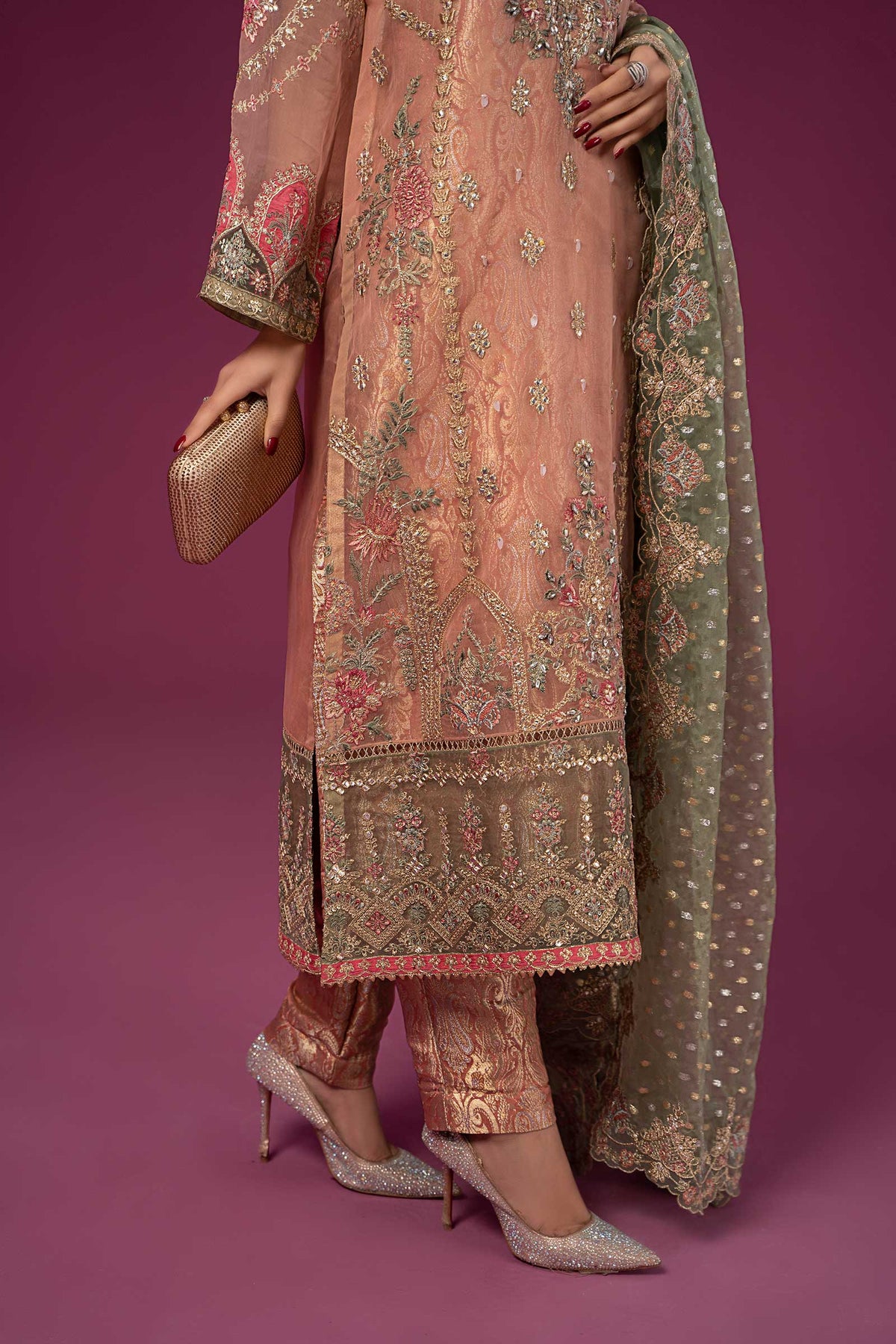 3 Piece Embroidered Organza Suit
