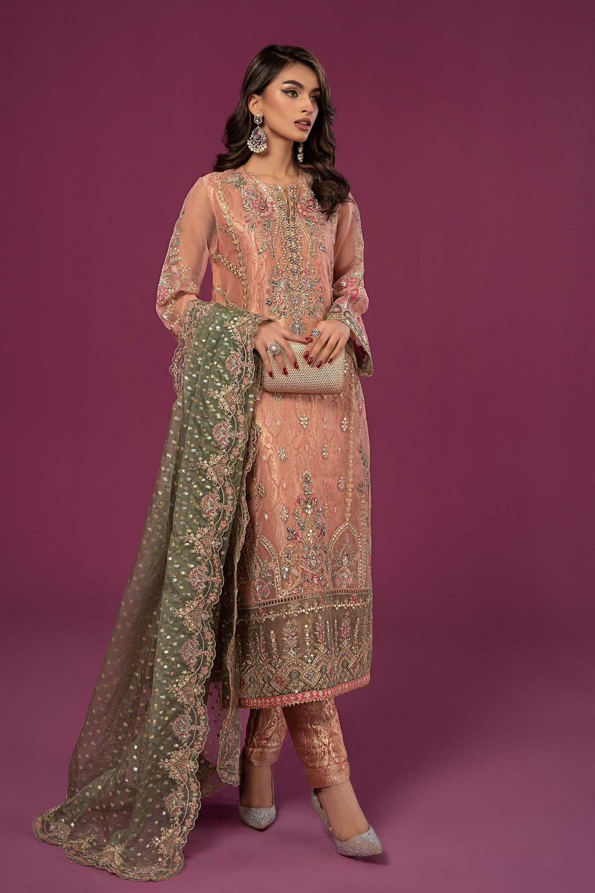 3 Piece Embroidered Organza Suit