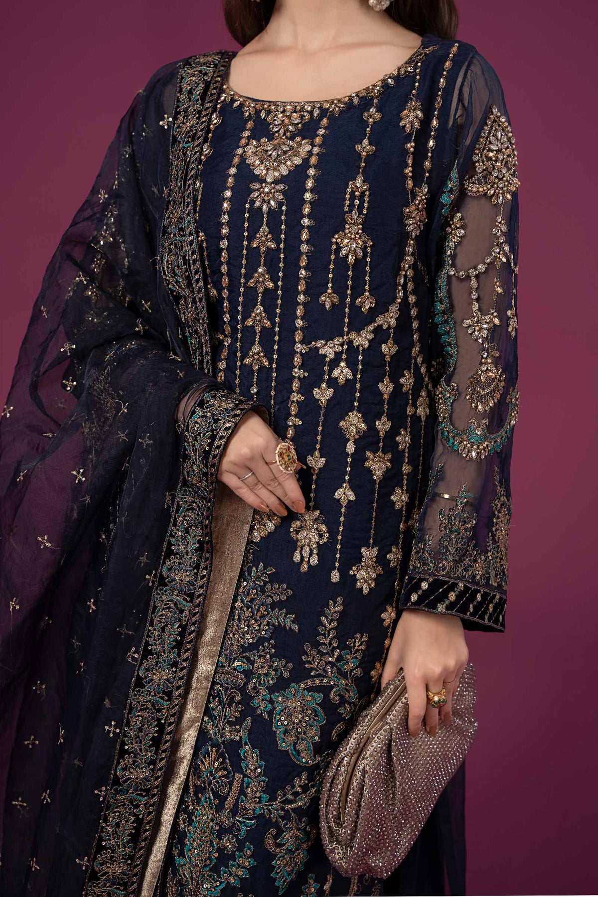 3 Piece Embroidered Organza Suit