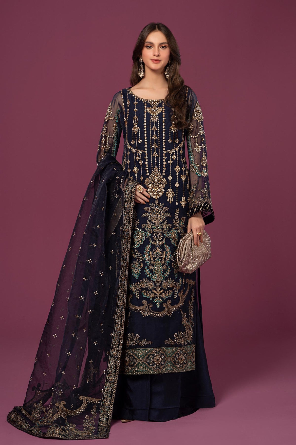 3 Piece Embroidered Organza Suit