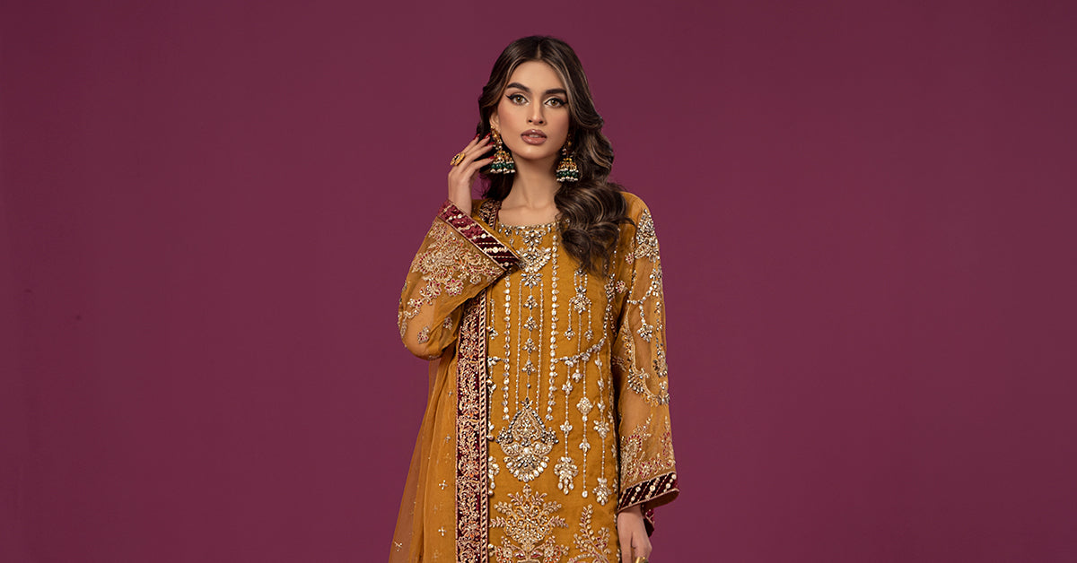 3 Piece Embroidered Organza Suit