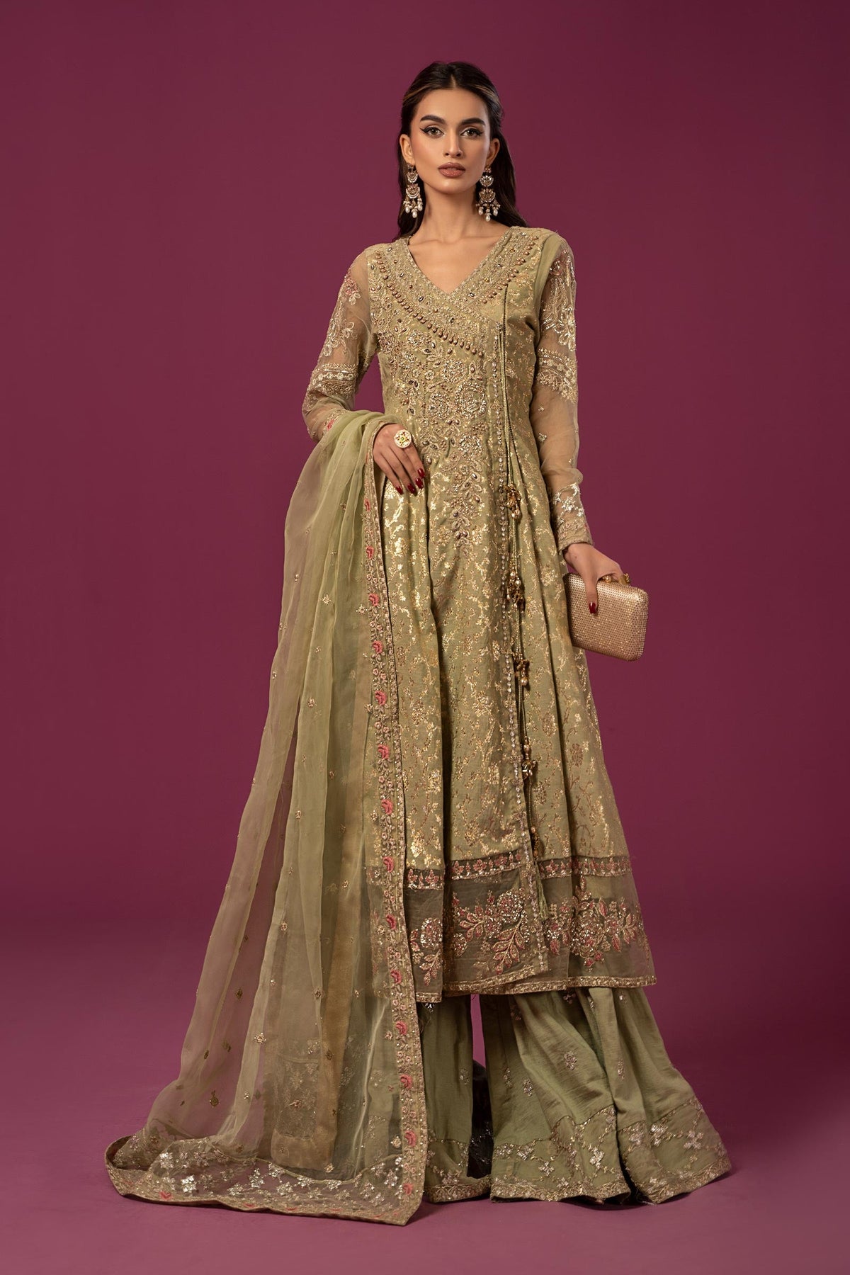 3 Piece Embroidered Cotton Lurex Jacquard Suit