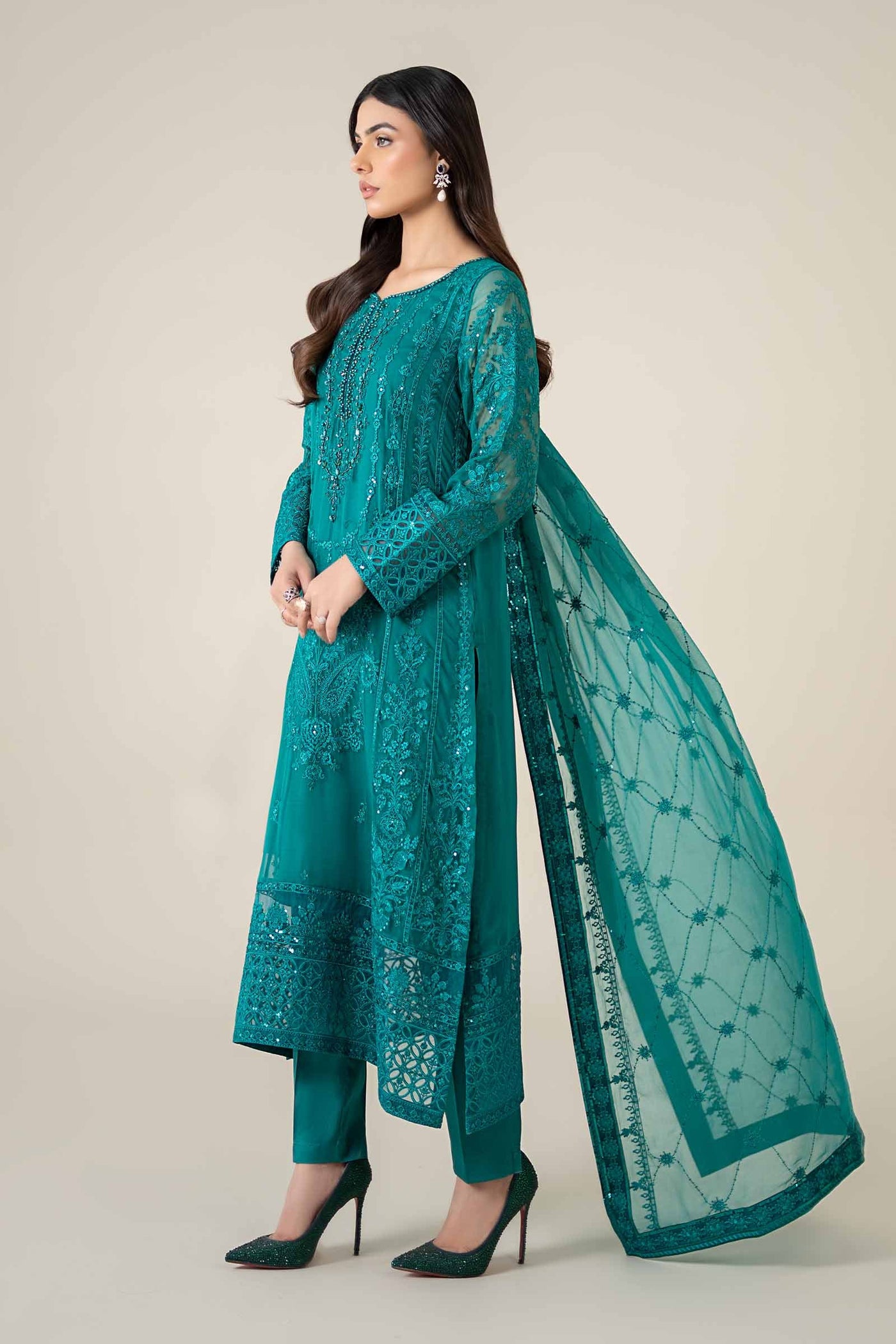 3 Piece Embroidered Chiffon Suit
