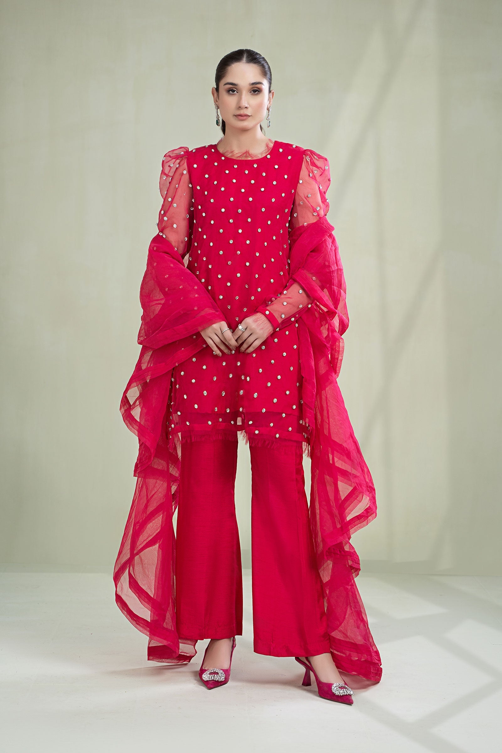 3 Piece Dyed Organza Suit