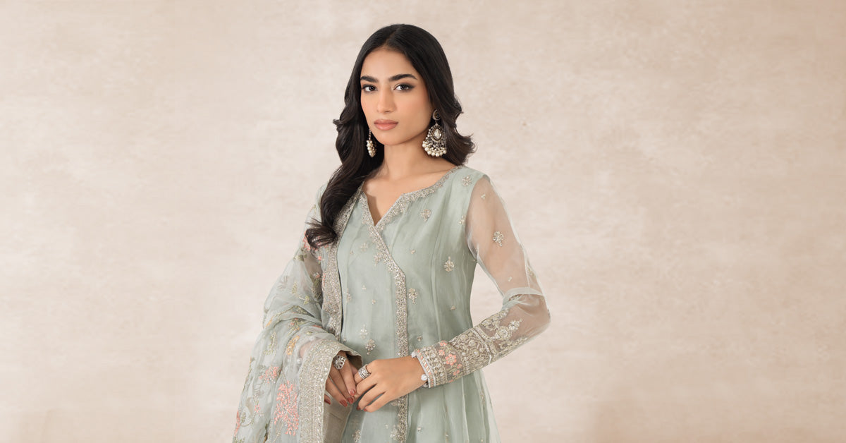 3 Piece Embroidered Organza Suit