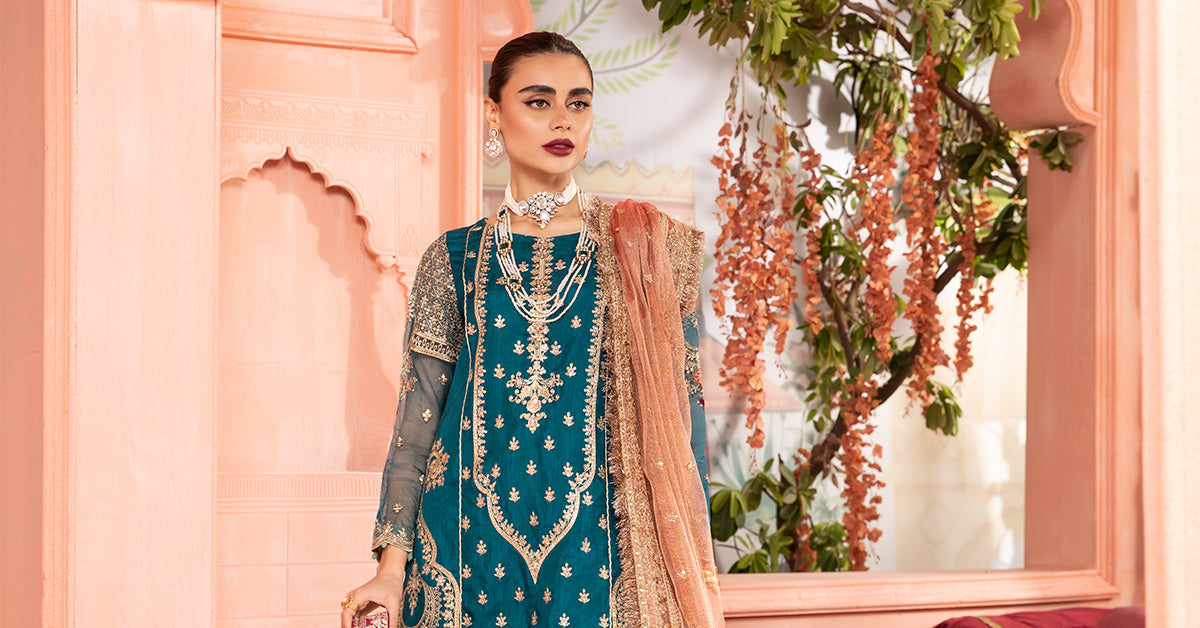 3 Piece Embroidered Bamber Raw Silk Suit
