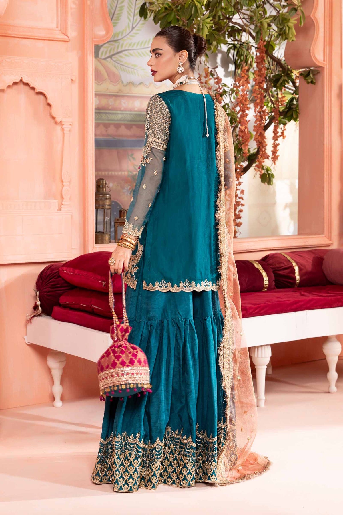 3 Piece Embroidered Bamber Raw Silk Suit