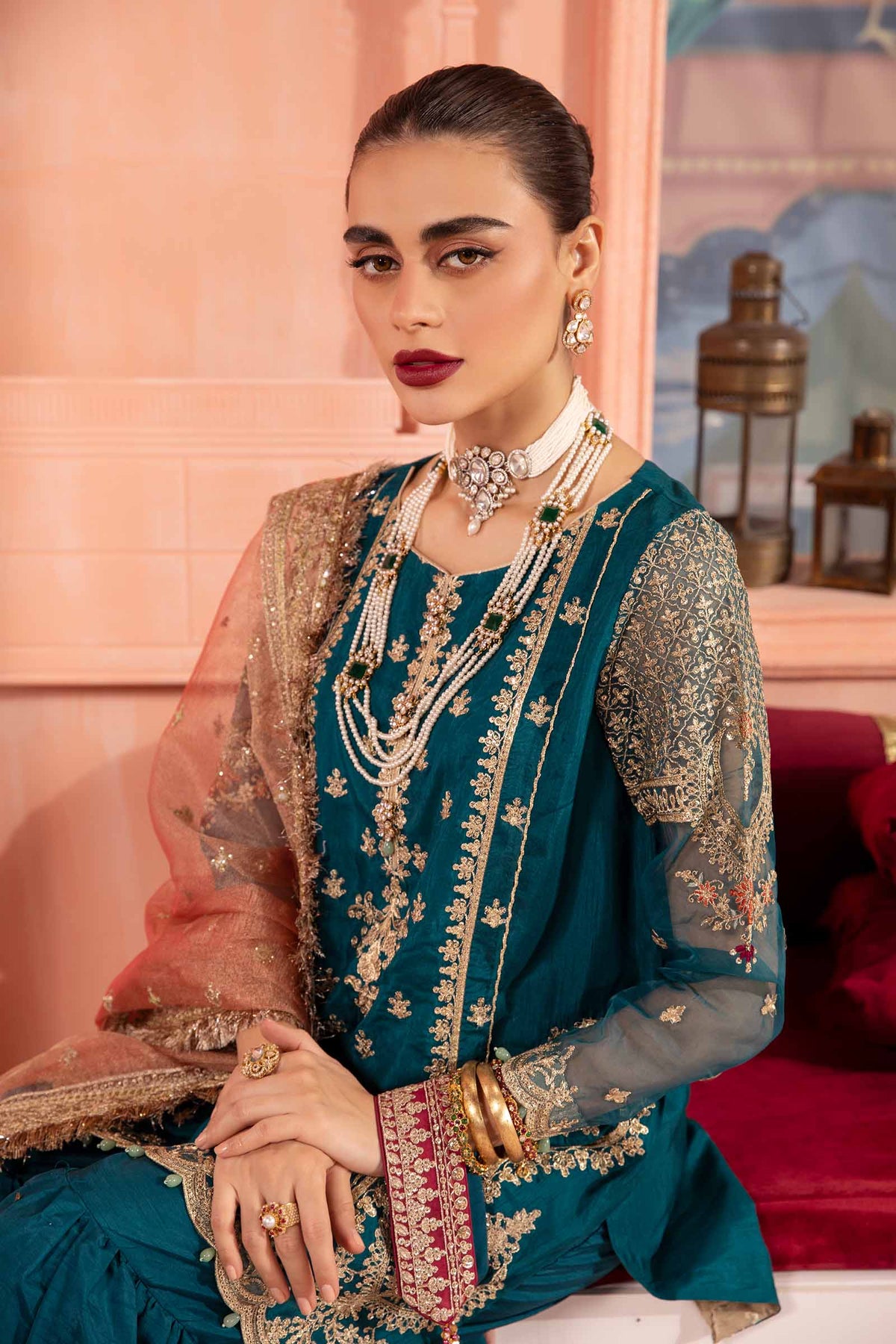 3 Piece Embroidered Bamber Raw Silk Suit