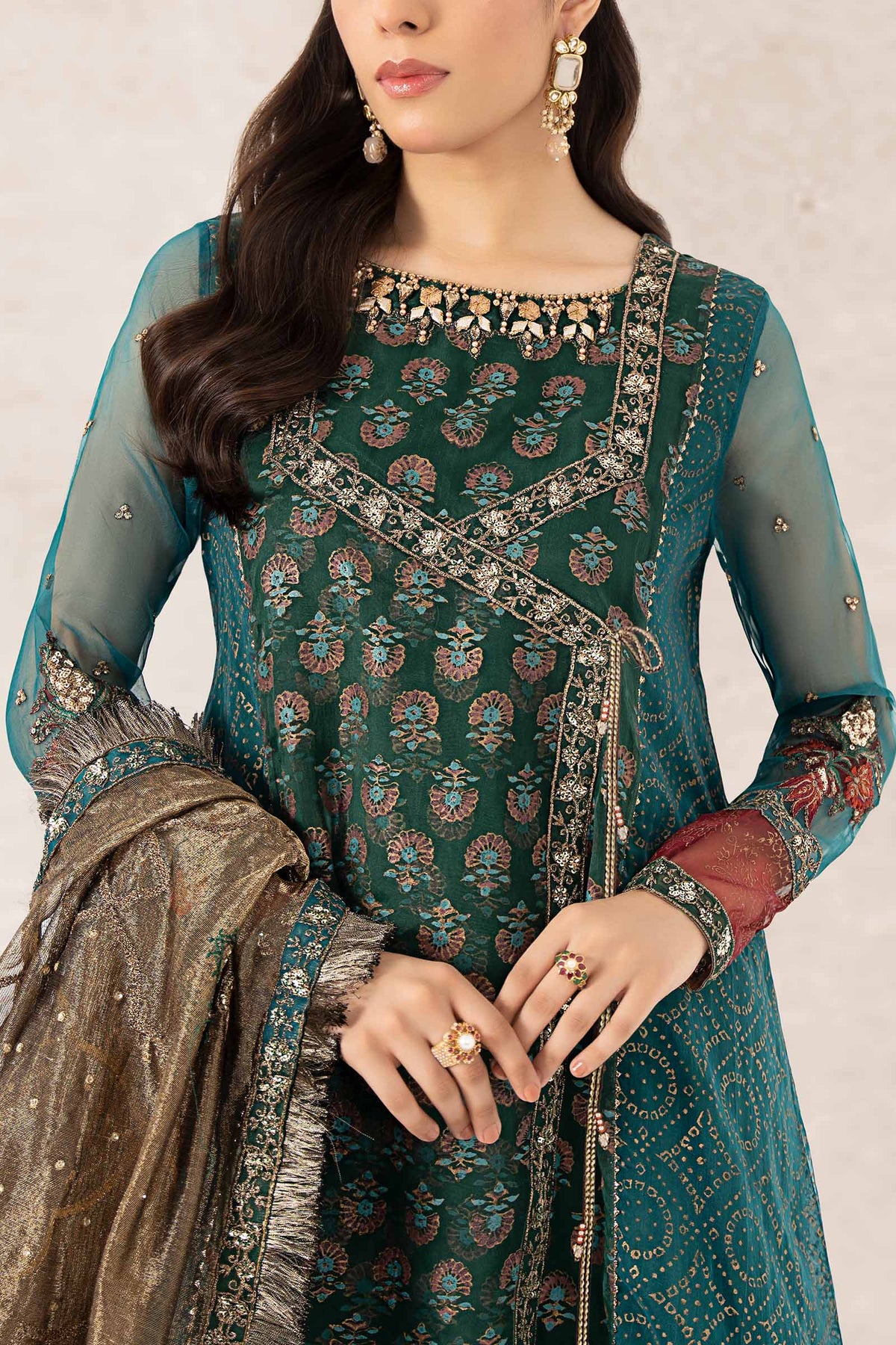 3 Piece Printed Organza Suit
