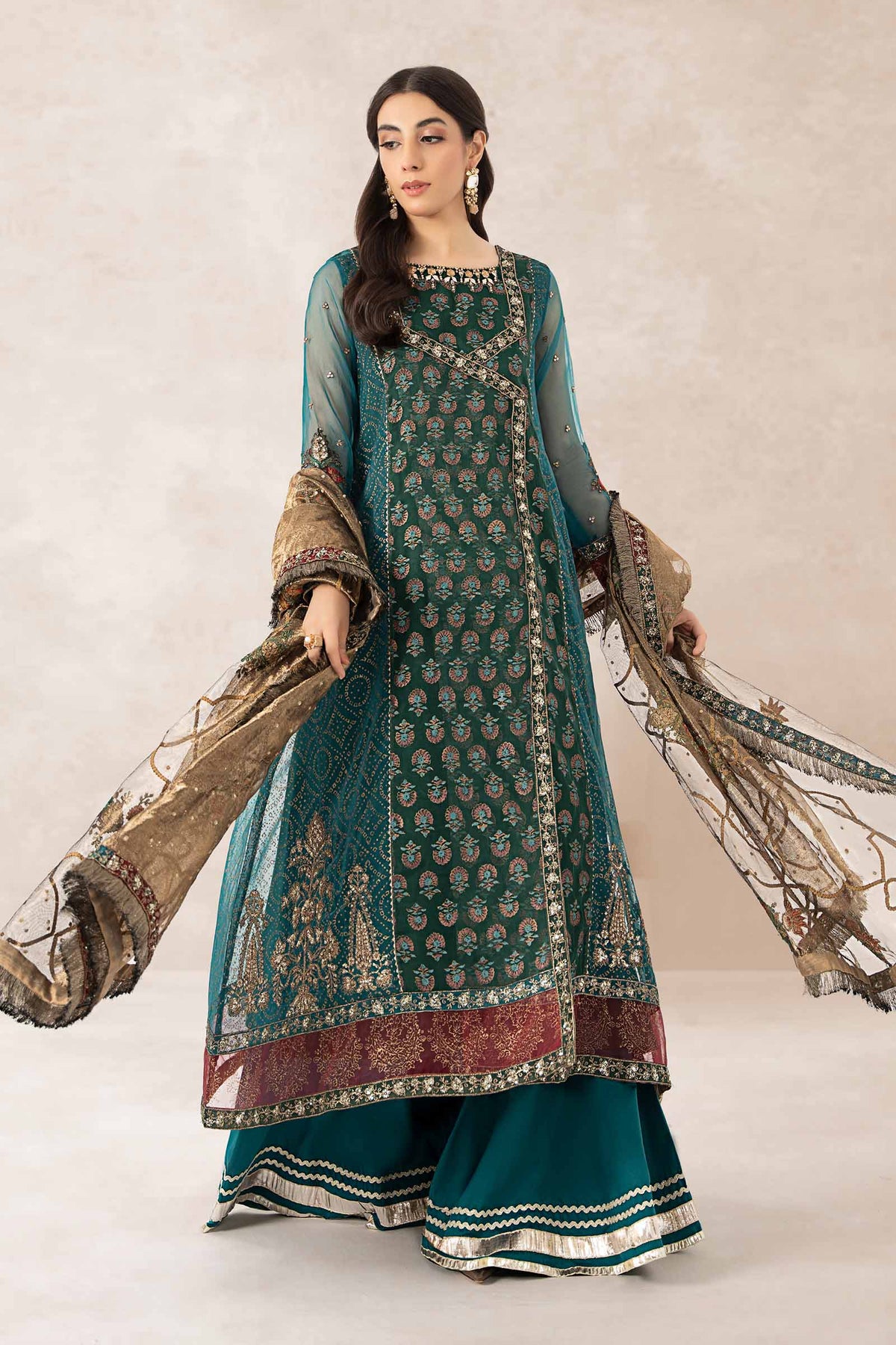 3 Piece Printed Organza Suit