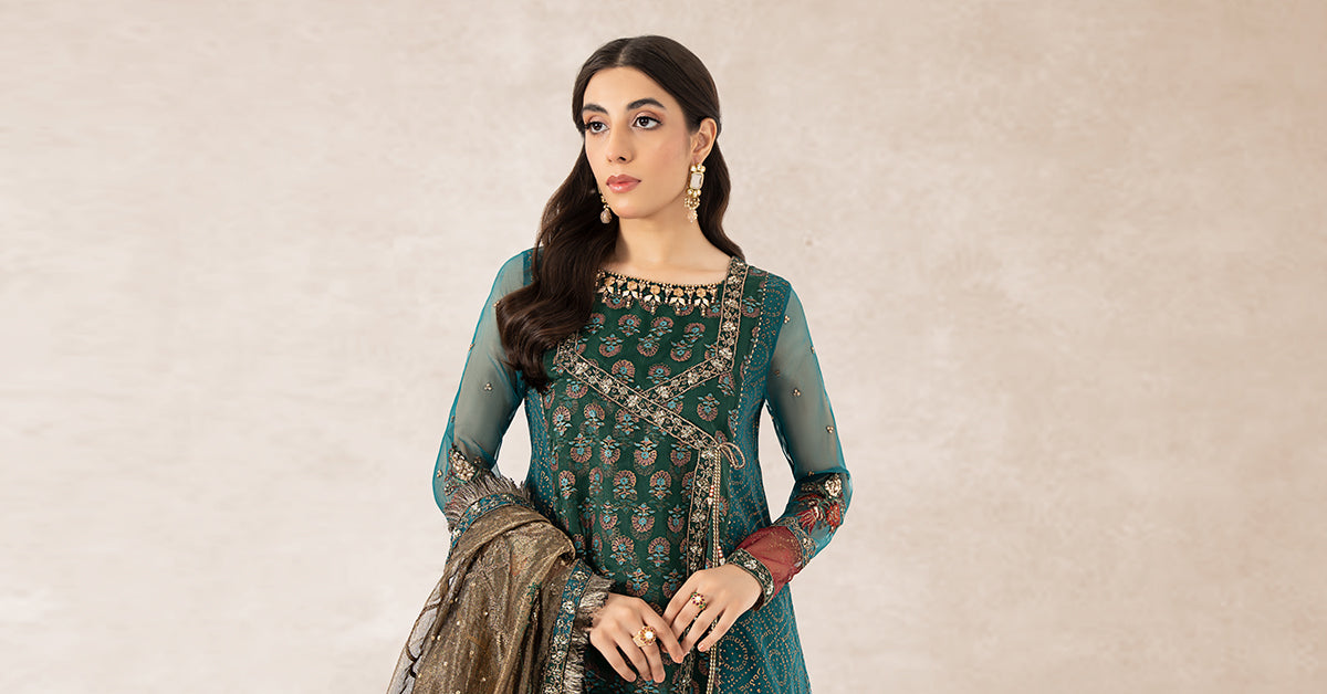 3 Piece Printed Organza Suit