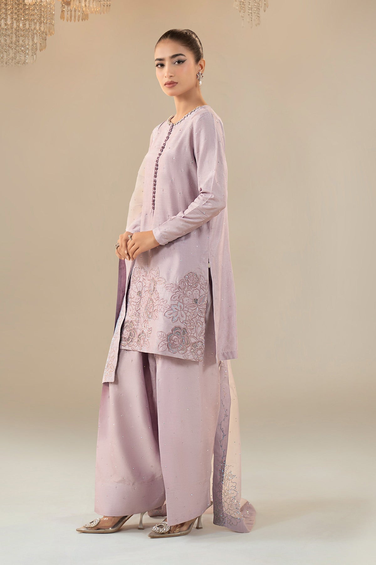 3 Piece Embellished Raw Silk Suit