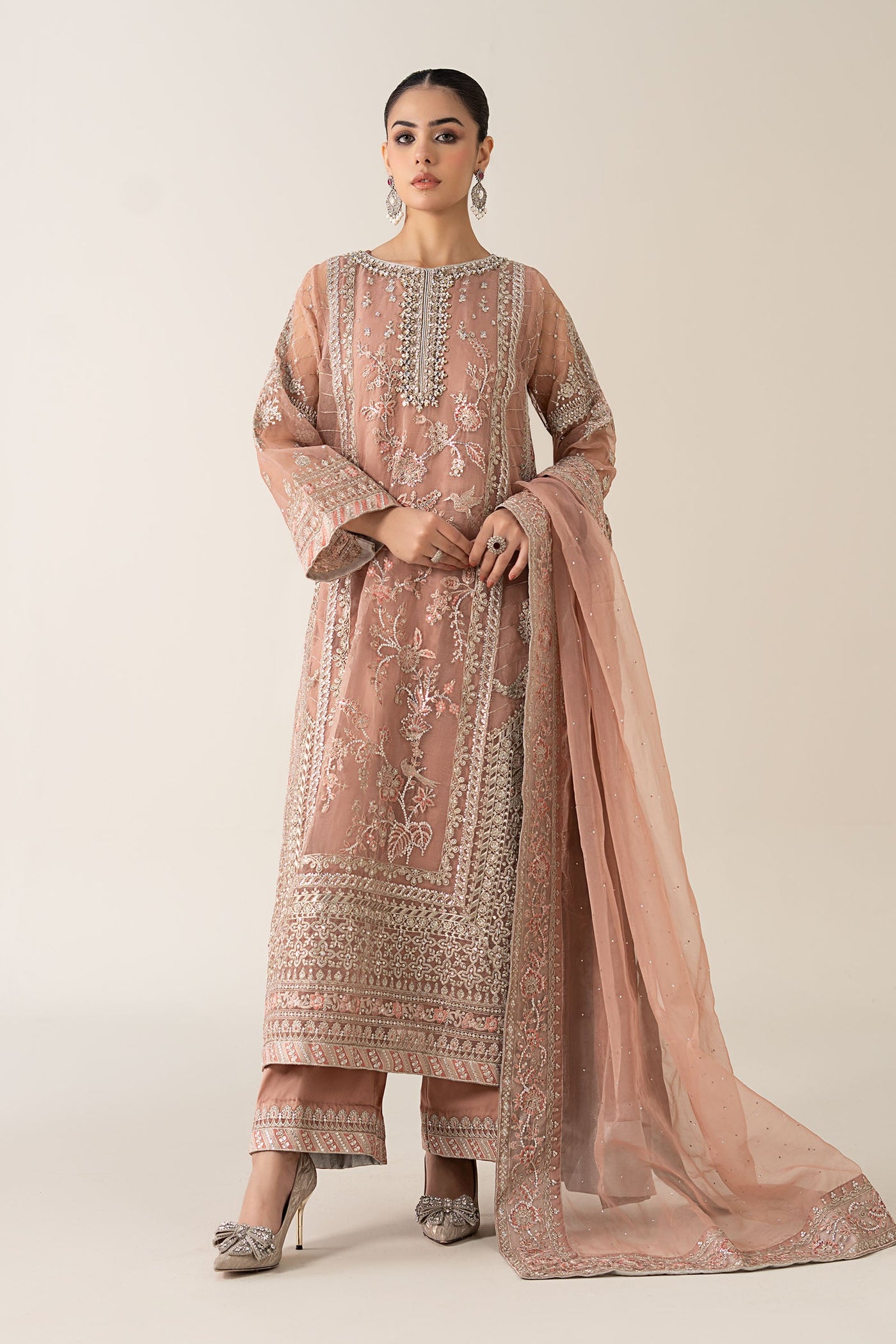 3 Piece Embroidered Organza Suit
