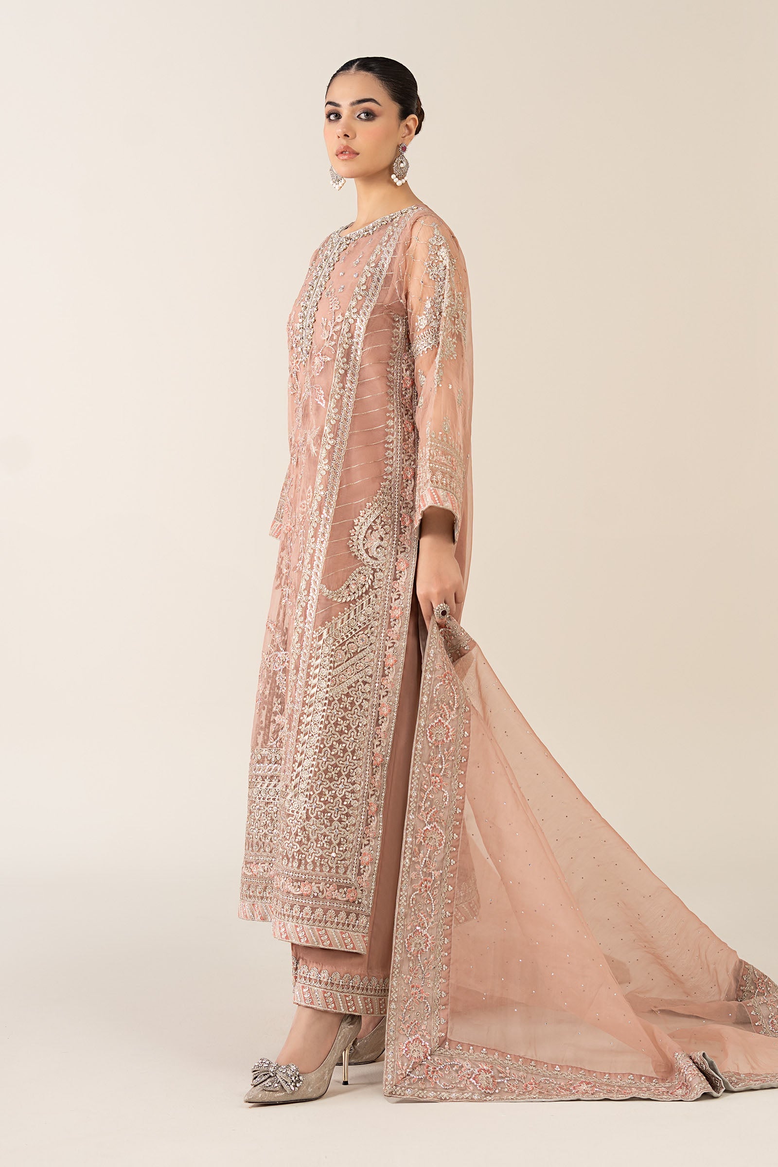 3 Piece Embroidered Organza Suit