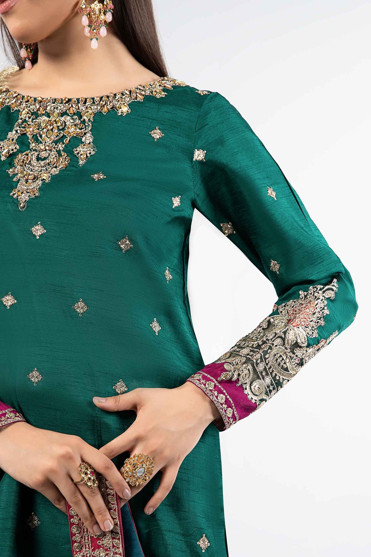 3 Piece Embroidered Raw Silk Suit