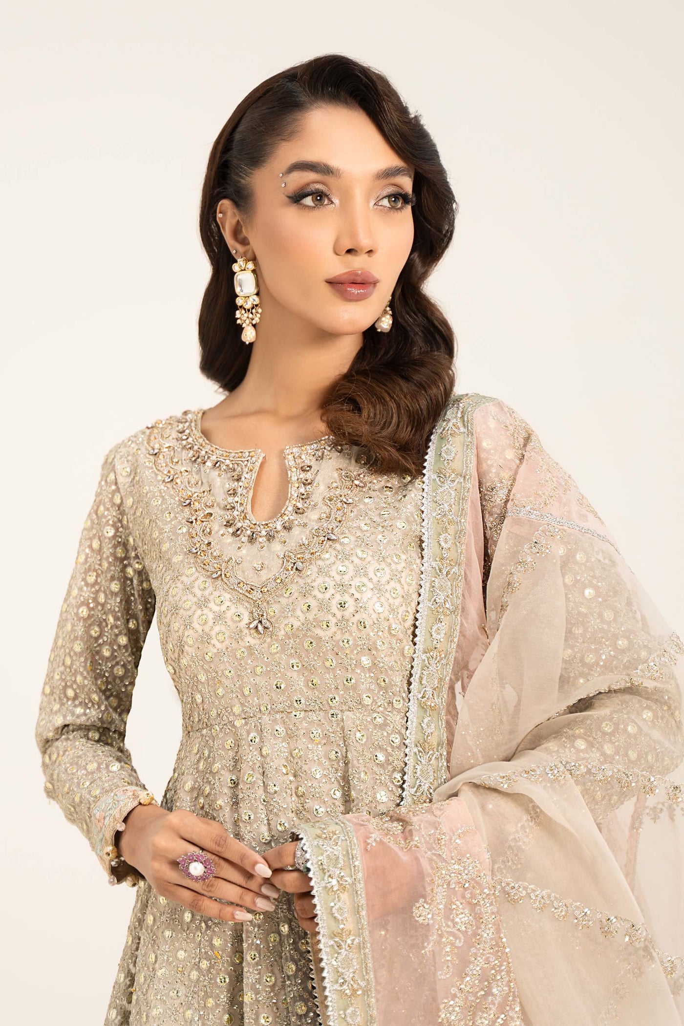 3 Piece Embroidered Organza Suit