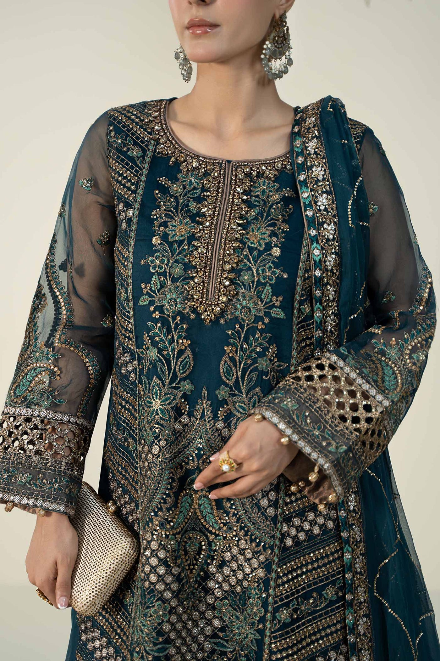 3 Piece Embroidered Organza Suit