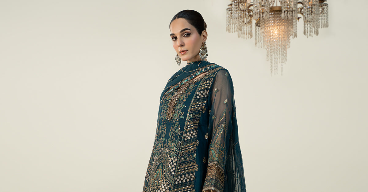 3 Piece Embroidered Organza Suit