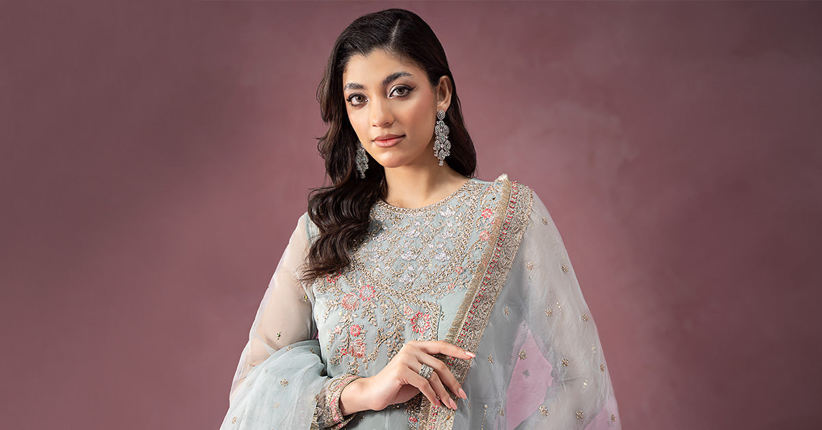 3 Piece Embroidered Organza Suit