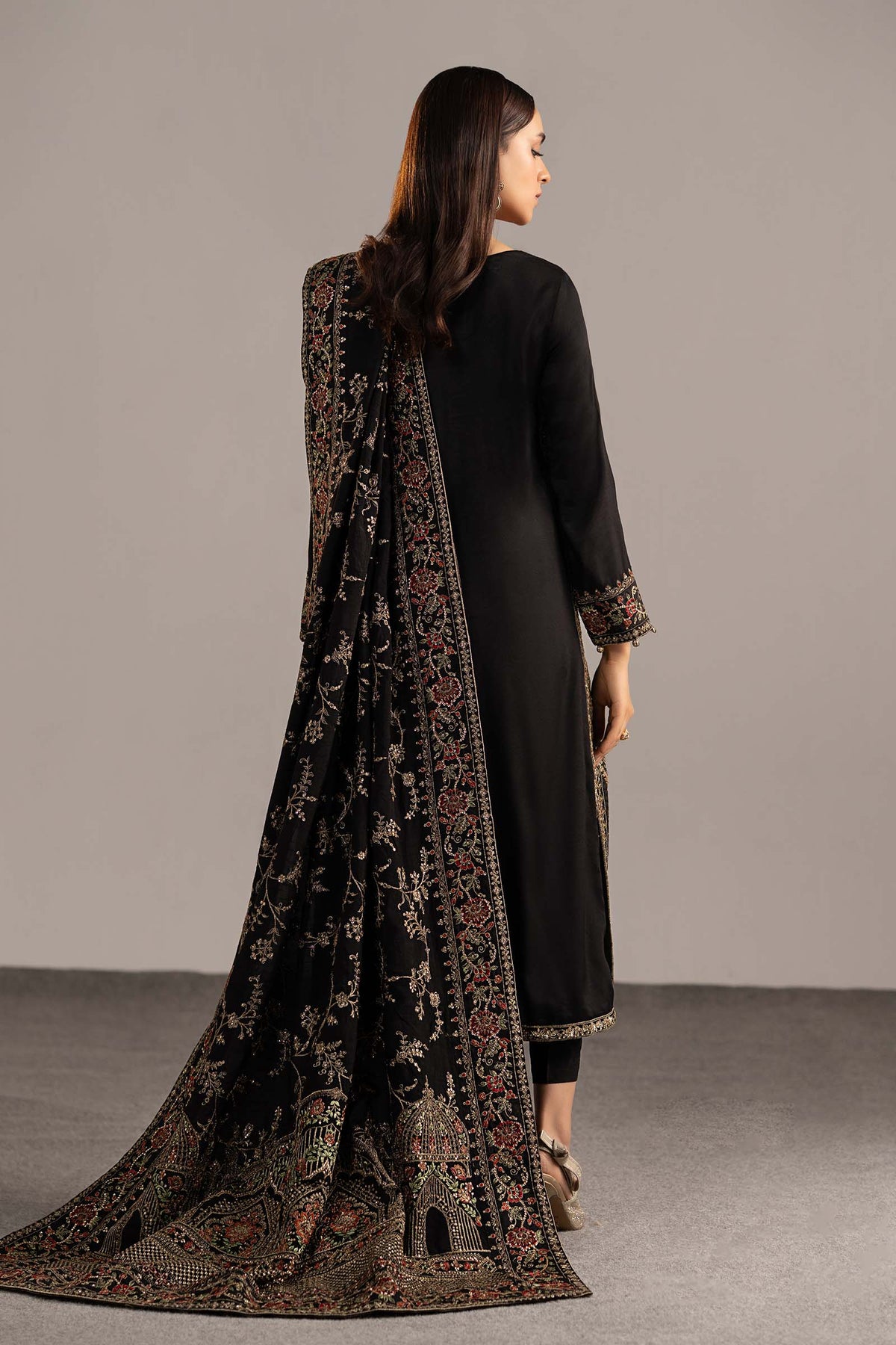 3 Piece Embroidered Raw Silk Suit
