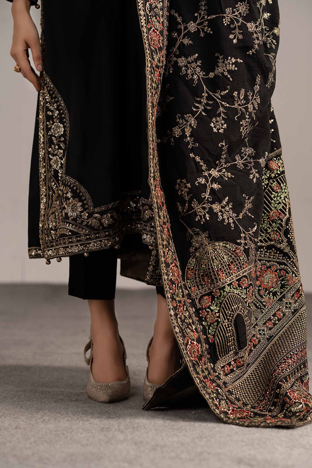 3 Piece Embroidered Raw Silk Suit
