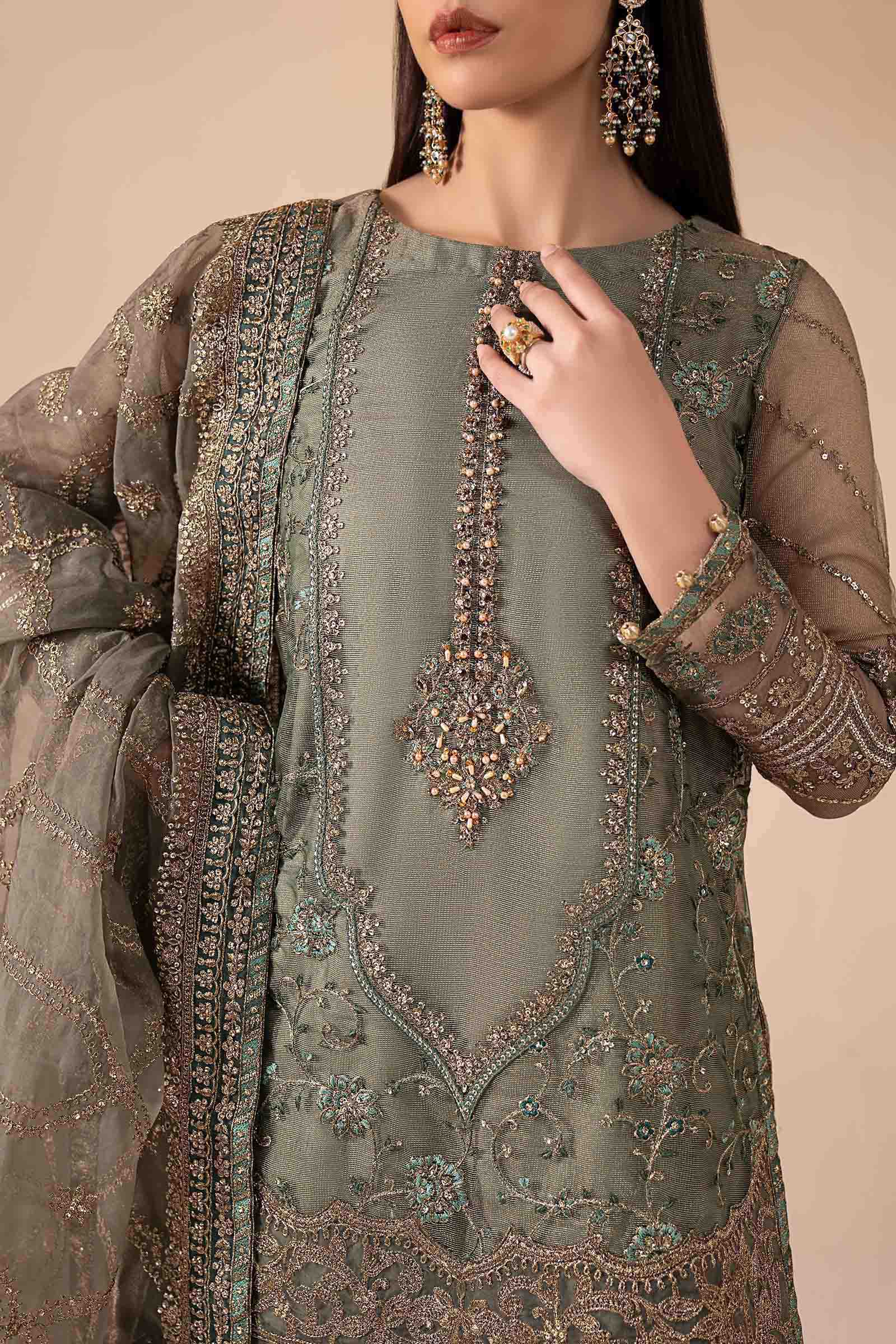3 Piece Embroidered Zari Net Suit
