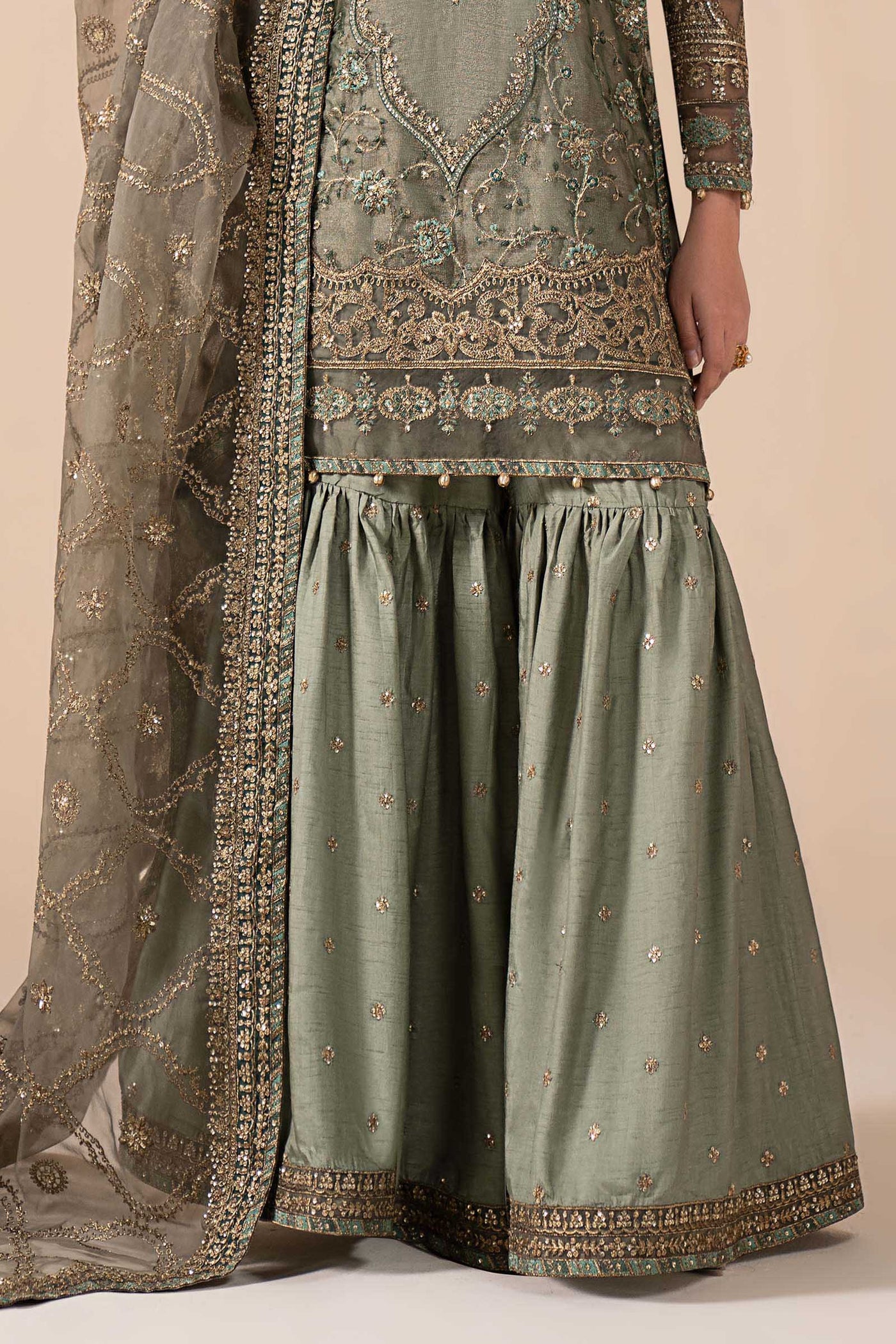 3 Piece Embroidered Zari Net Suit