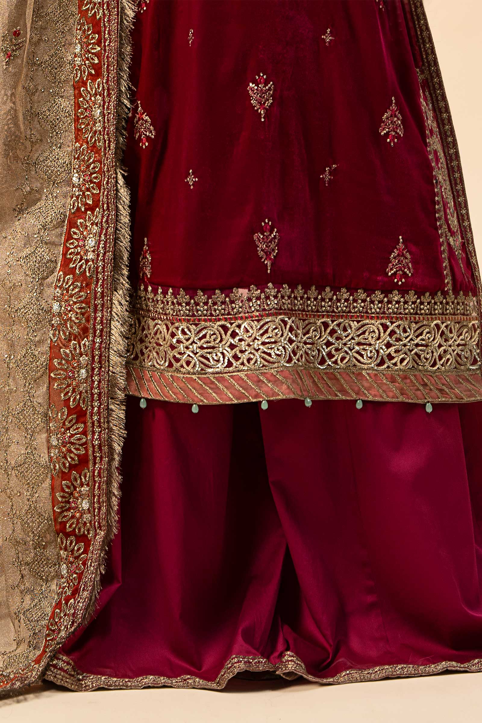 3 Piece Embroidered Velvet Suit