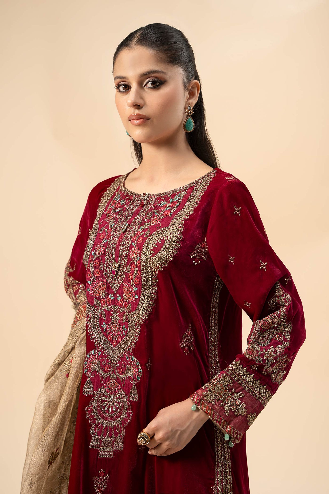 3 Piece Embroidered Velvet Suit