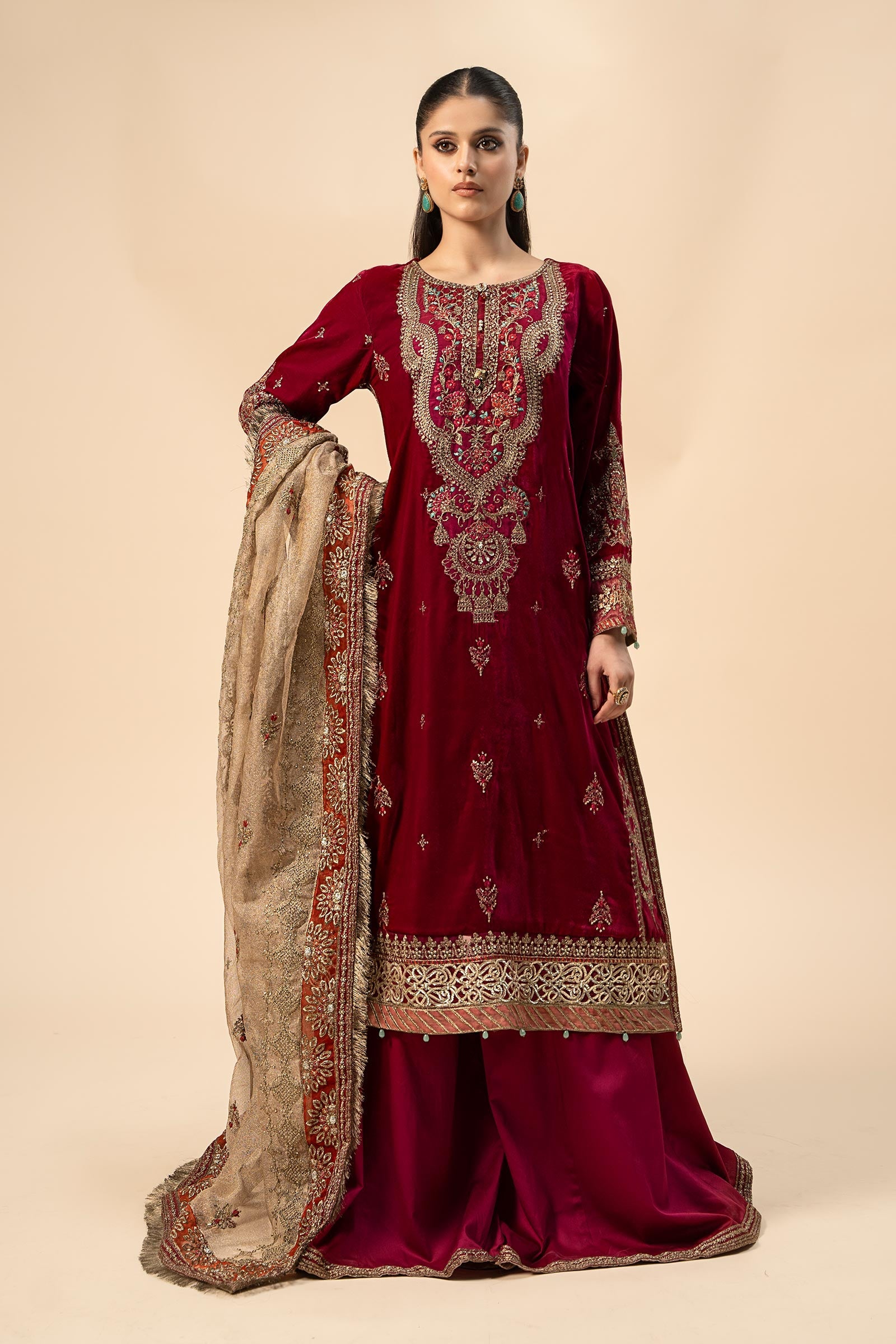 3 Piece Embroidered Velvet Suit
