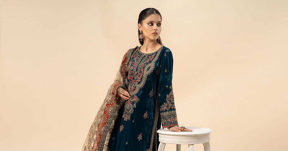 3 Piece Embroidered Velvet Suit