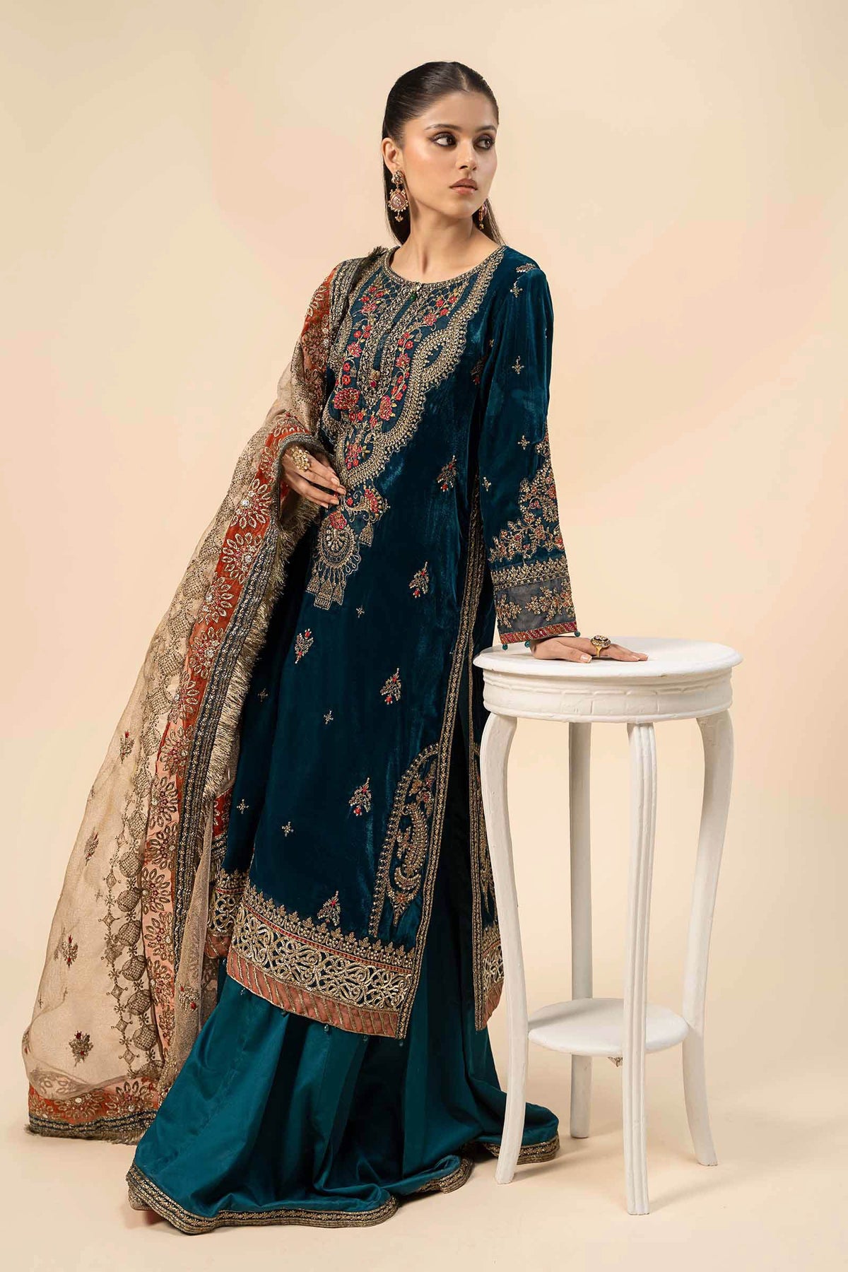 3 Piece Embroidered Velvet Suit