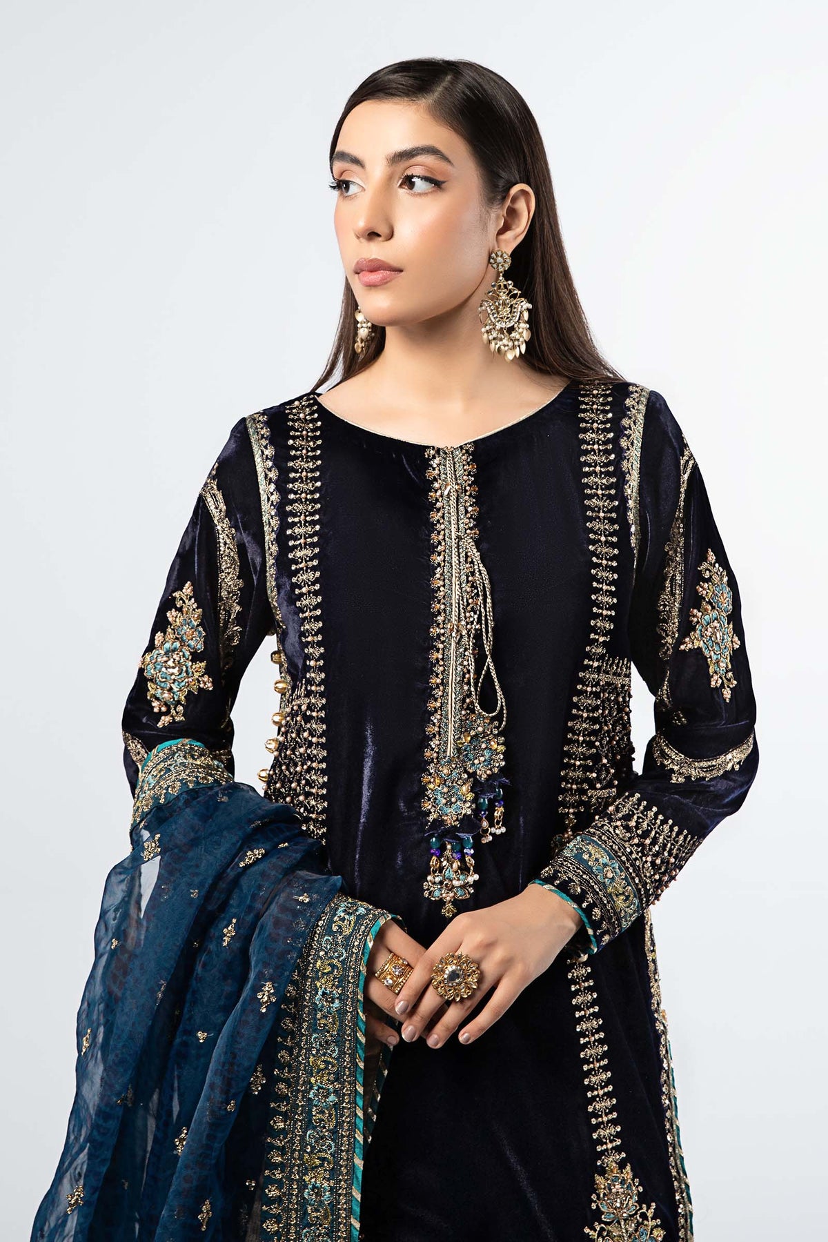 3 Piece Embroidered Velvet Suit