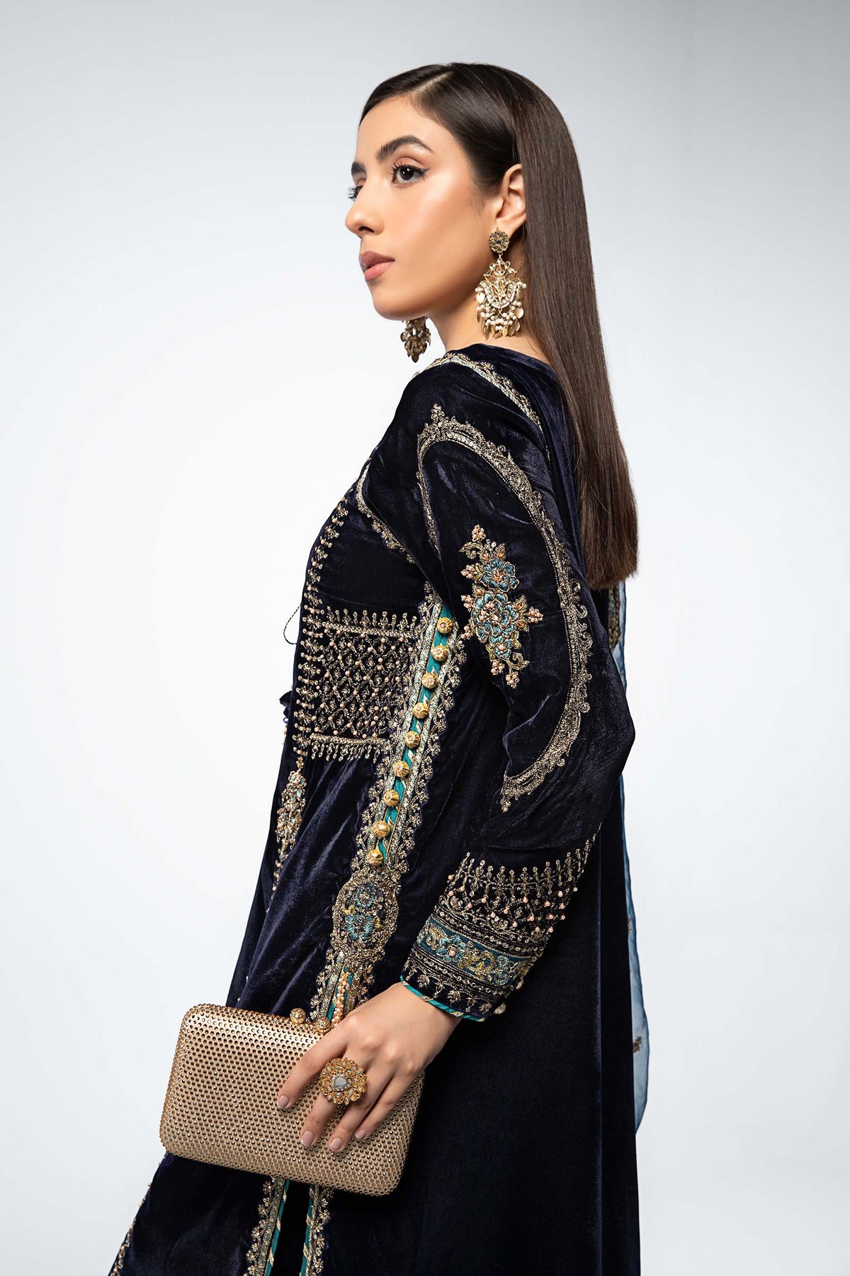3 Piece Embroidered Velvet Suit
