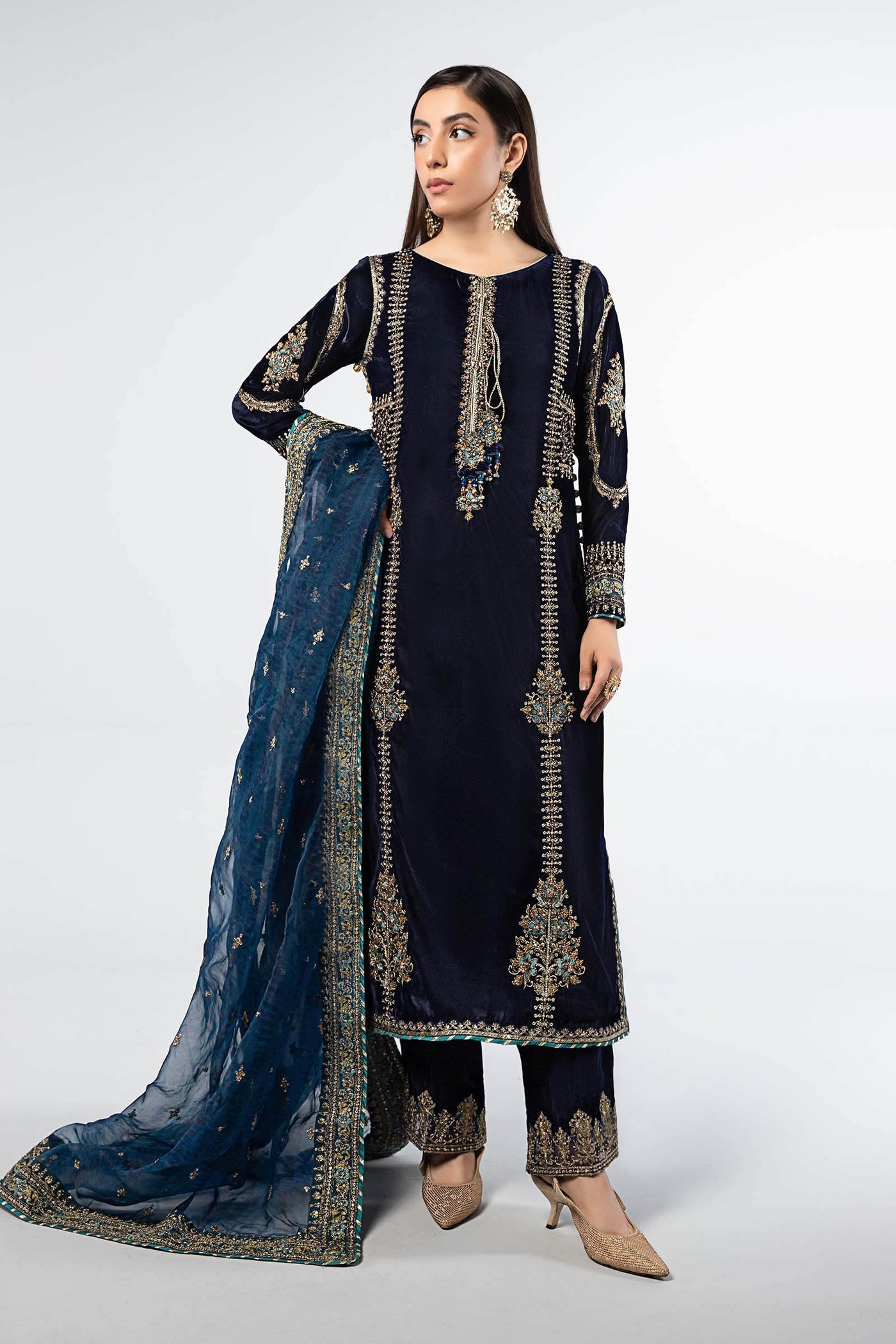 3 Piece Embroidered Velvet Suit