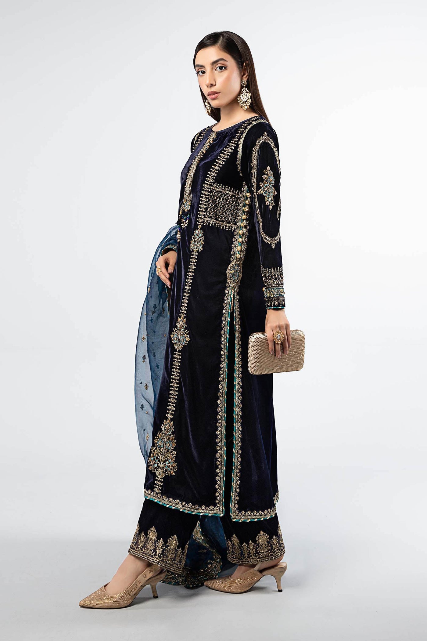 3 Piece Embroidered Velvet Suit