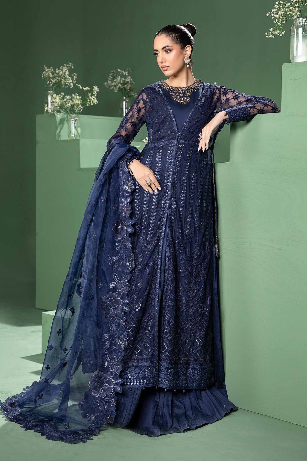 3 Piece Embroidered Net Suit