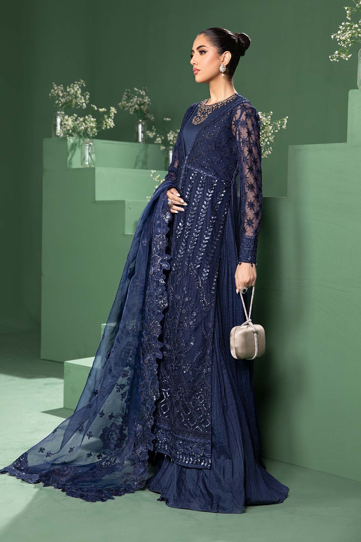 3 Piece Embroidered Net Suit