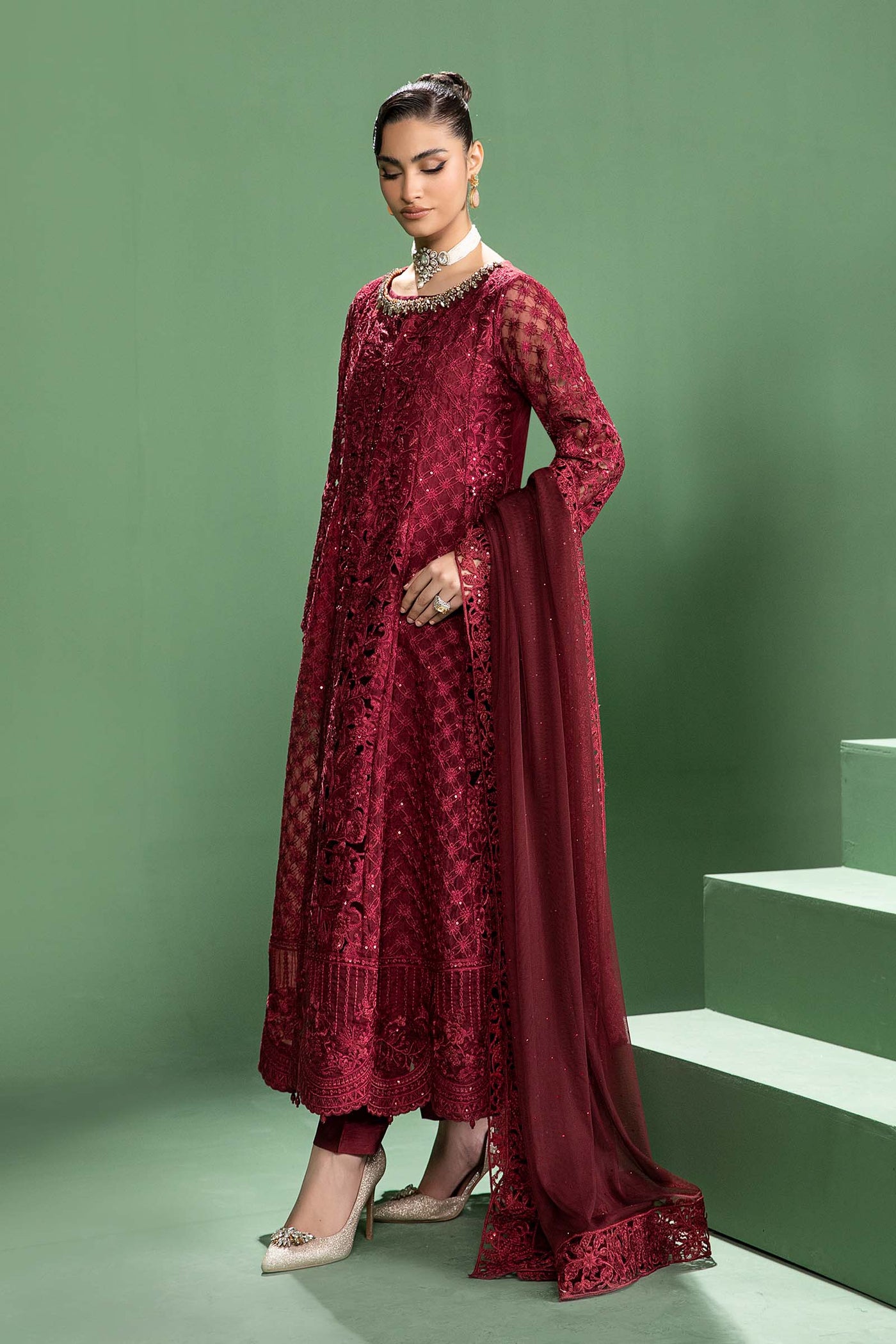 3 Piece Embroidered Organza Suit