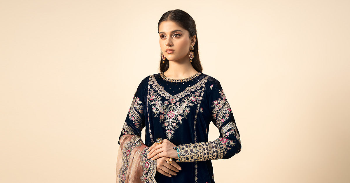 3 Piece Embroidered Velvet Suit