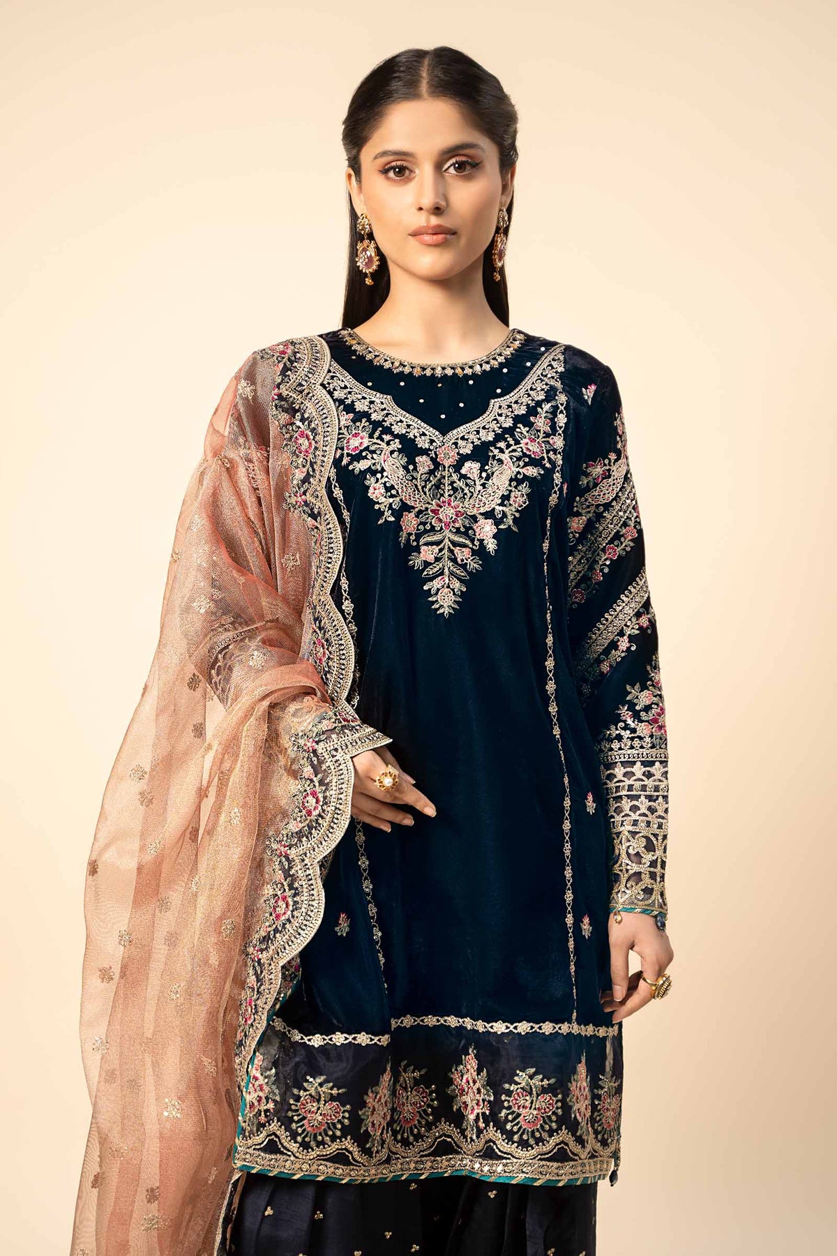 3 Piece Embroidered Velvet Suit