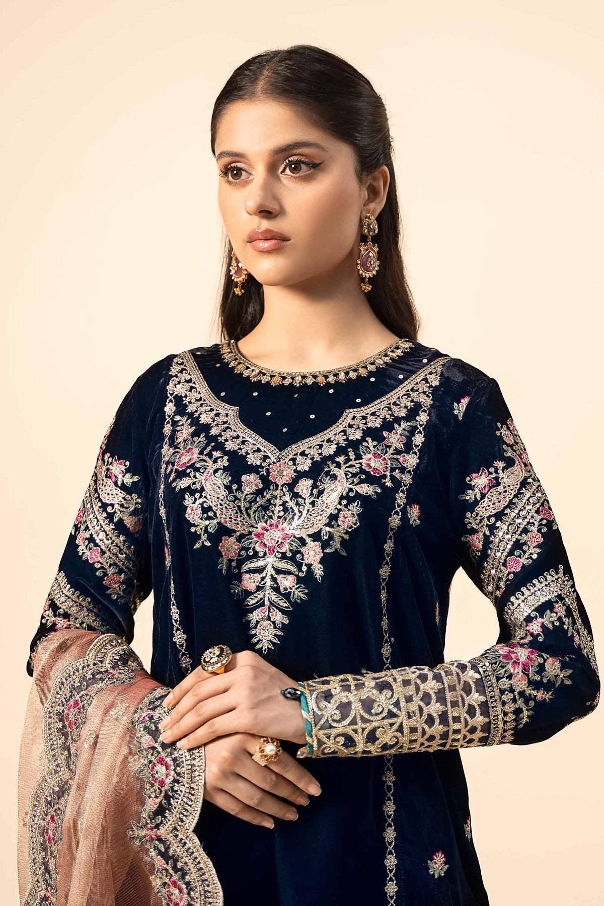 3 Piece Embroidered Velvet Suit