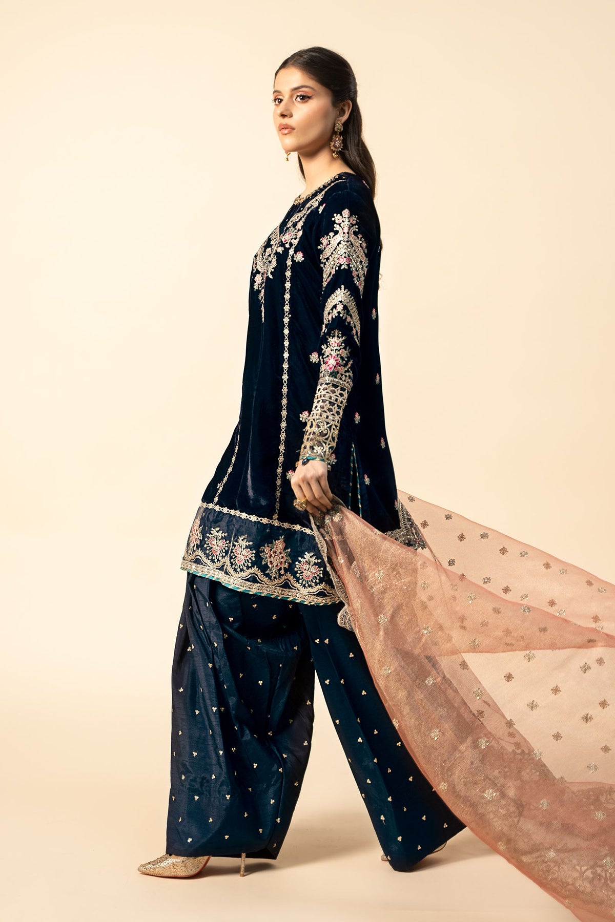 3 Piece Embroidered Velvet Suit