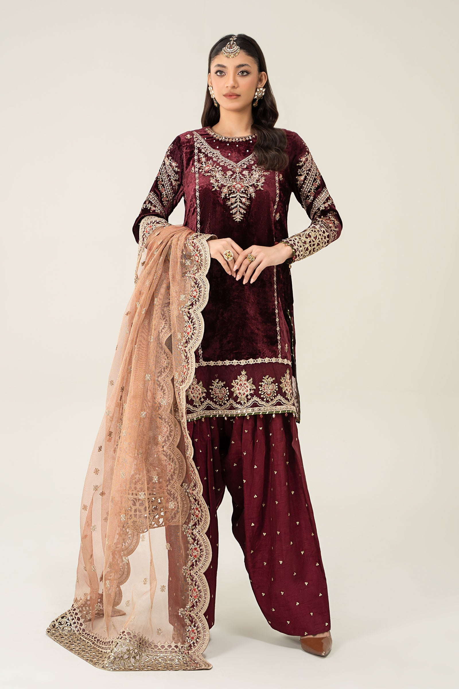 3 Piece Embroidered Velvet Suit